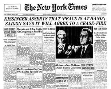 Image result for henry kissinger says peace is at hand in vietnam